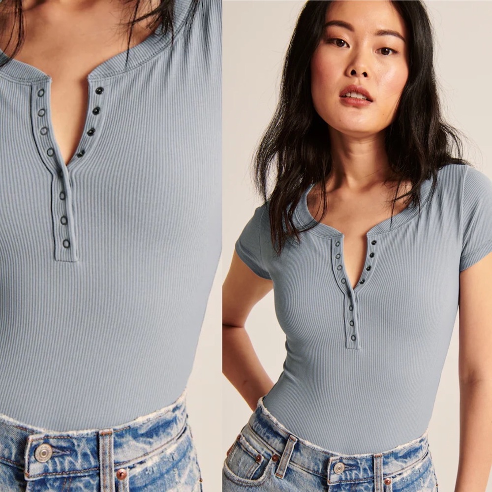Short-Sleeve Ribbed Henley Bodysuit
